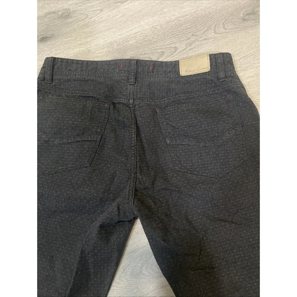 Robert Graham Mens Charcoal Grey Micro Dot Textured Cotton Straight Leg Pants 32